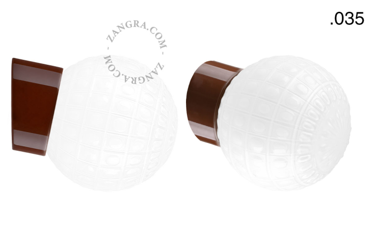 Brown porcelain wall light with glass lampshade.