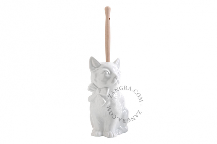 porcelain cat brush holder with beech wood brush
