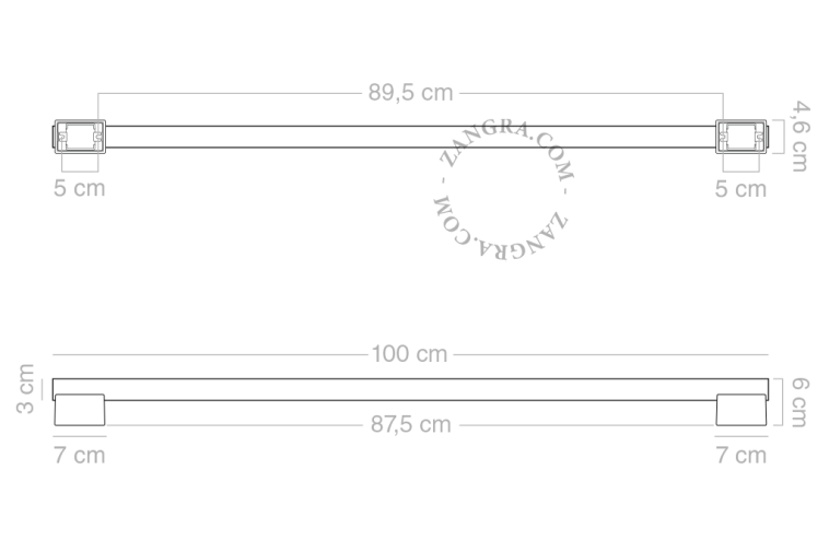 100 cm rørlampe i opalglas med gule fatninger.