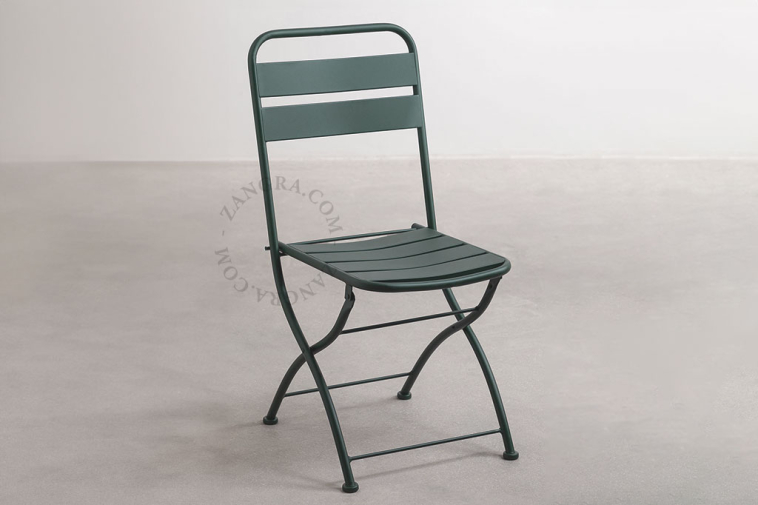 Metal outdoor folding chairs.