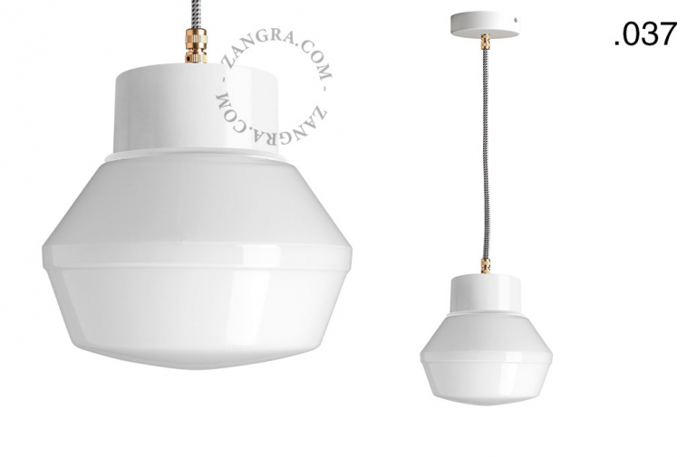 white pendant light with glass shade