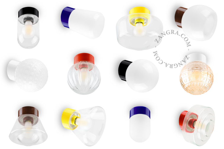 White porcelain wall light with glass lampshade.