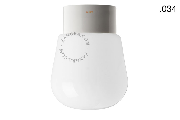 White porcelain light with glass globe for bathroom or outdoor use.