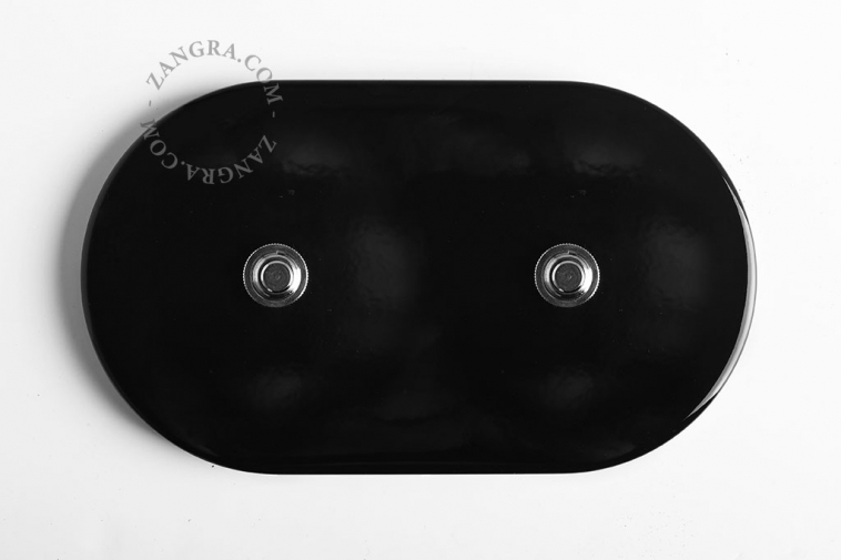 double interrupteur noir et boutons poussoirs en laiton nickele