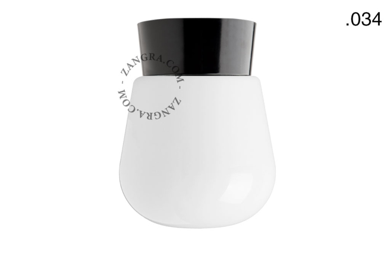 Black ceiling light with glass shade.
