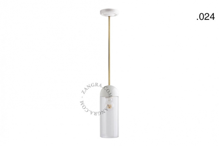 White porcelain ceiling light with glass shade.