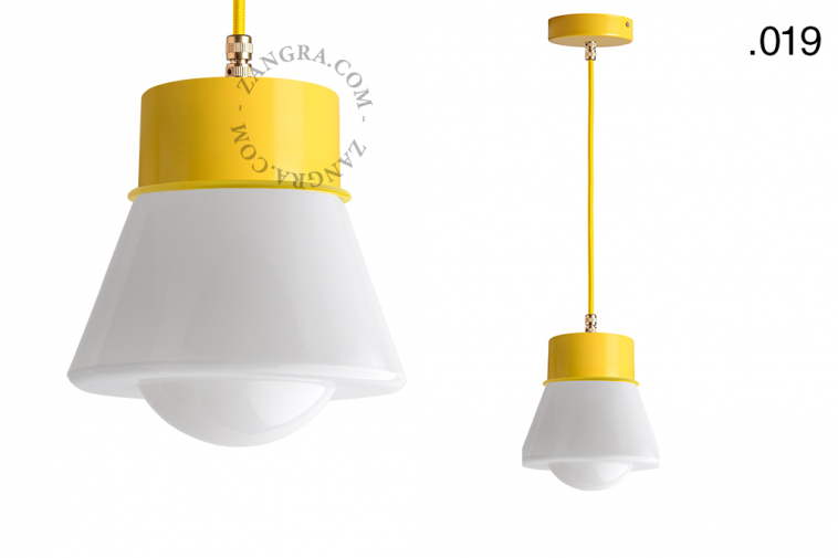 yellow pendant light with glass shade