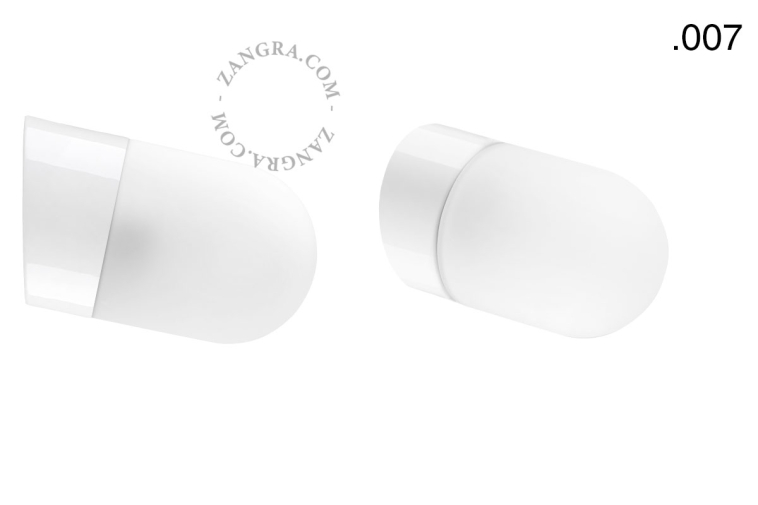 White porcelain wall light with glass lampshade.