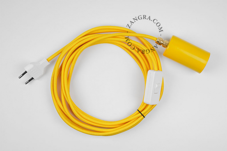 yellow plug-in pendant light with switch and plug