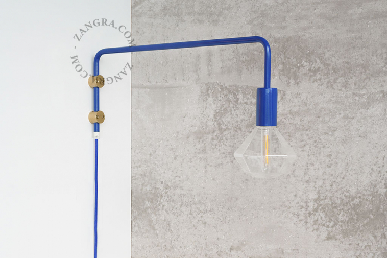 blue wall lamp with swing arm