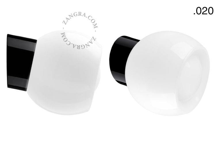 Black porcelain wall light with glass lampshade.