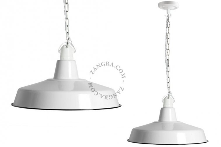 White enamelled industrial pendant light.