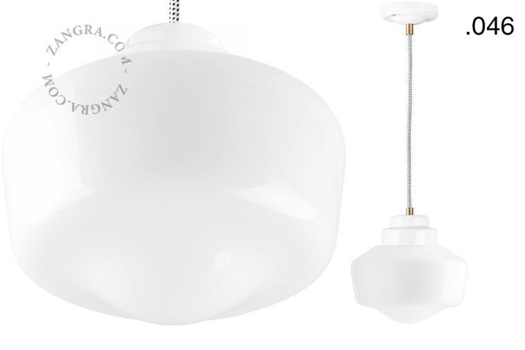 Art Deco-pendellampe i hvidt porcelæn.
