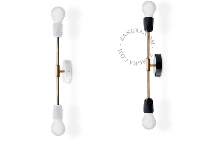 black or white porcelain bowtie wall or ceiling light with brass arm