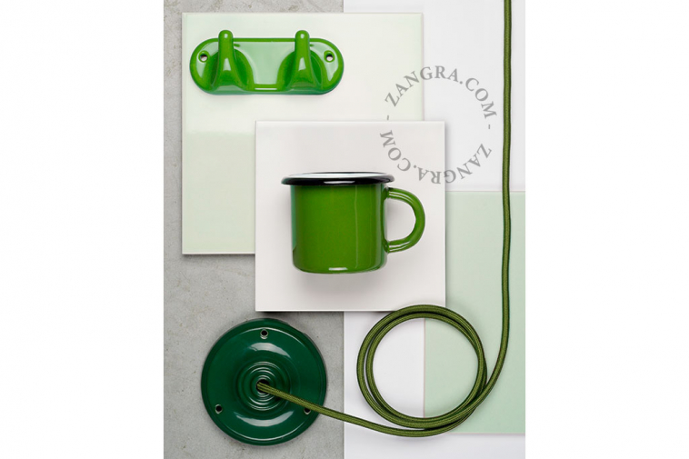 green porcelain coat hanger with 2 hooks
