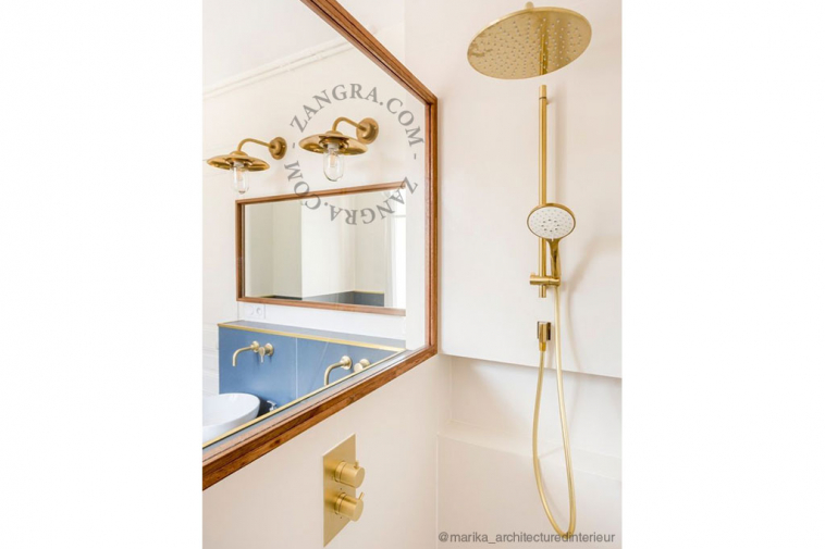 raw brass wall light with swan neck for bathroom or outdoor use