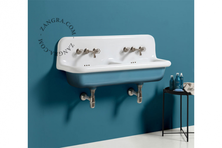 Blue & white ceramic washbasin.