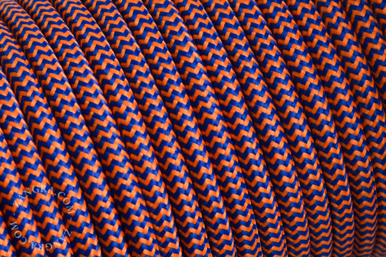 Blue and orange zigzag fabric cable.