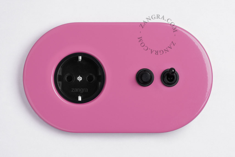 pink flush mount outlet & two-way or simple switch – black toggle & pushbutton