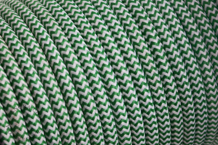 White and green zigzag fabric cable.