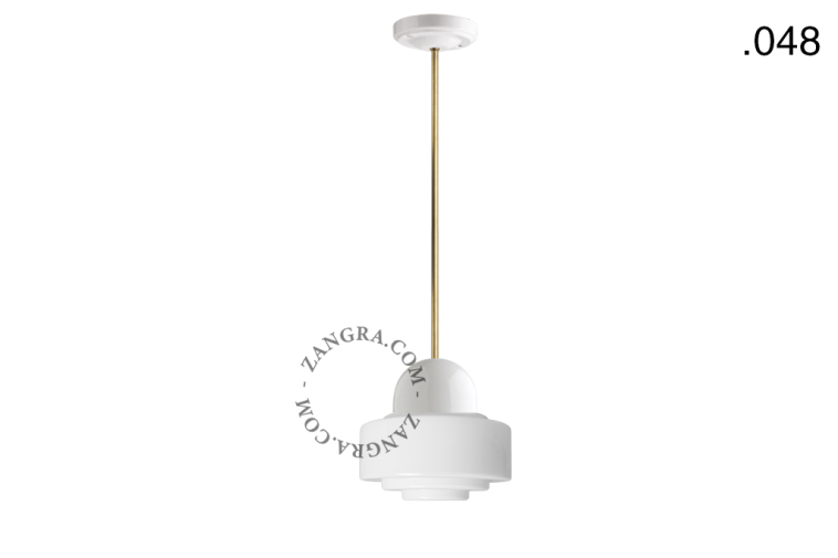 White porcelain ceiling light with glass shade.