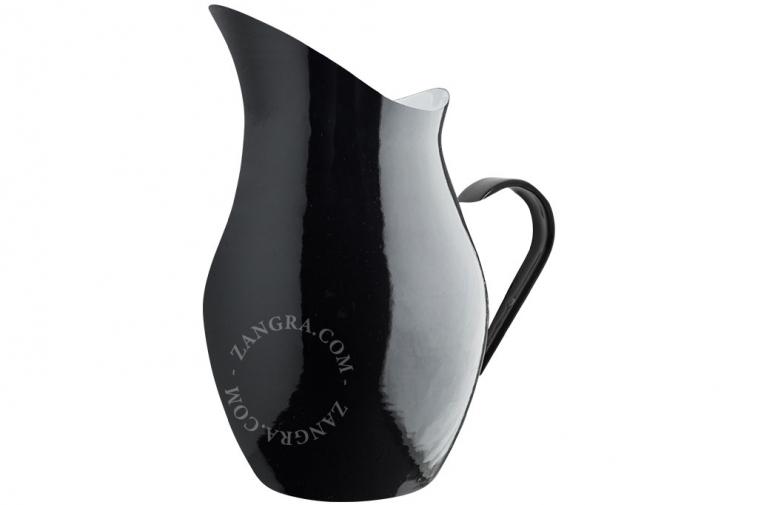 Black enamel pitcher.
