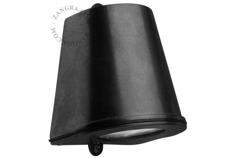 Black brass small wall light for outdoor use or bathroom.