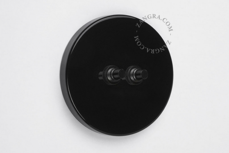 double interrupteur noir avec 2 boutons poussoirs en laiton noir