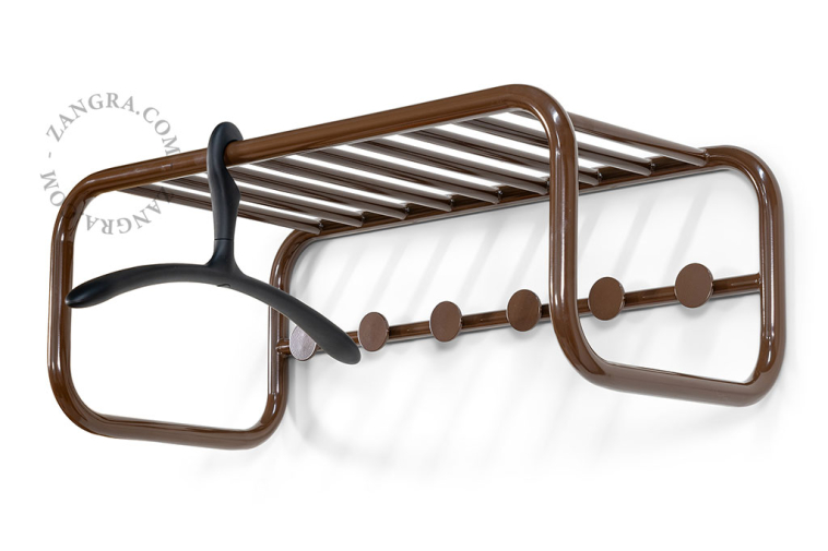 Retro coat rack with hat shelf.