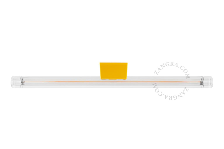 Yellow Linestra lamp with ribbed glass.