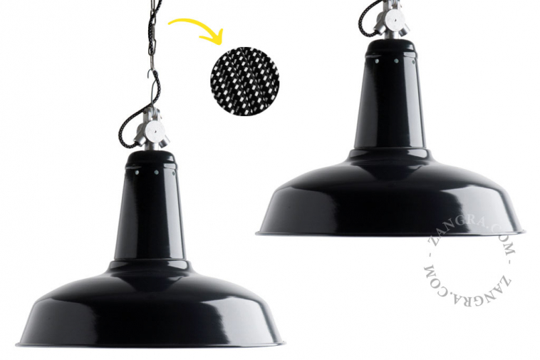 Black enamel industrial pendant light.