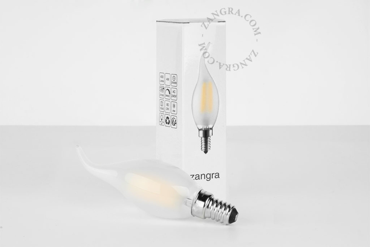 E14 filament LED light bulb with frosted glass.