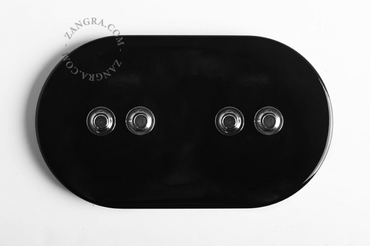 interrupteur noir quadruple bouton-poussoir en laiton nickele