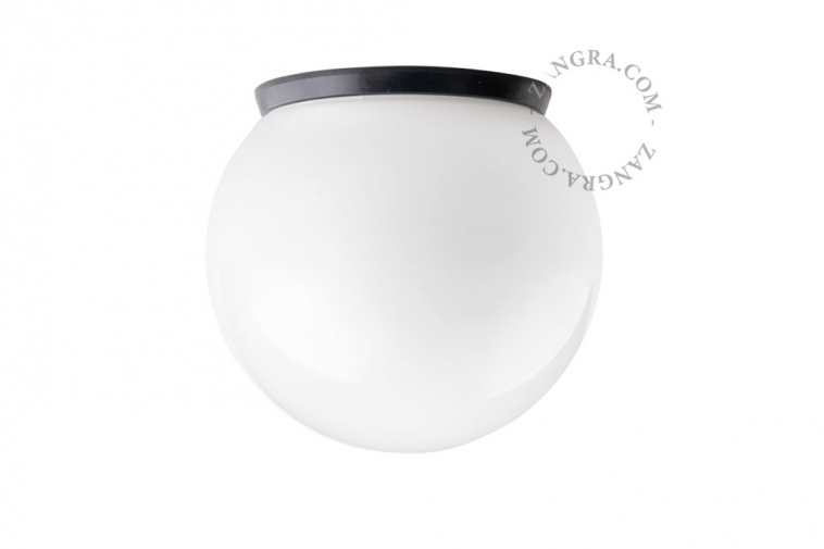 Ball wall light for bathroom or outdoor use.