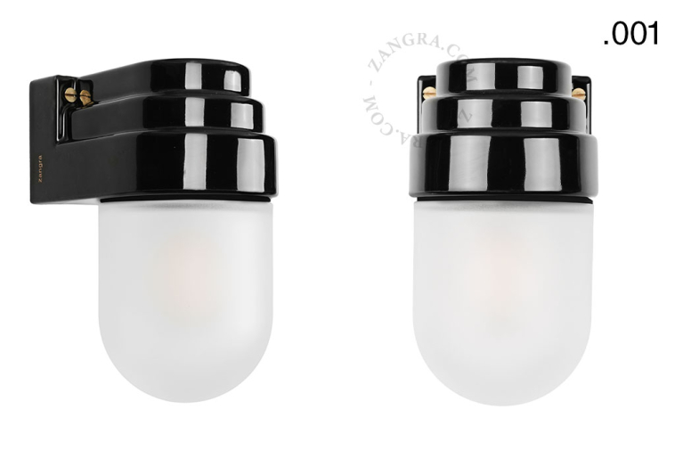 Art Deco sort porcelæn væglampe.