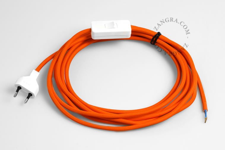 orange fabric cable power cord with switch and plug