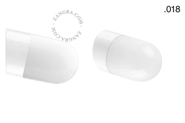 White porcelain wall light with glass lampshade.