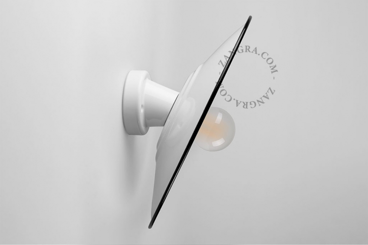 White porcelain wall light with enamel lampshade