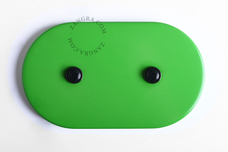 Oval green switch with 2 pushbuttons.