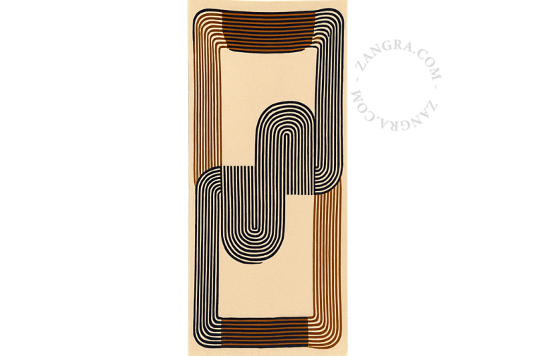 Serviette de bain en coton nid d'abeille jaune et brun.