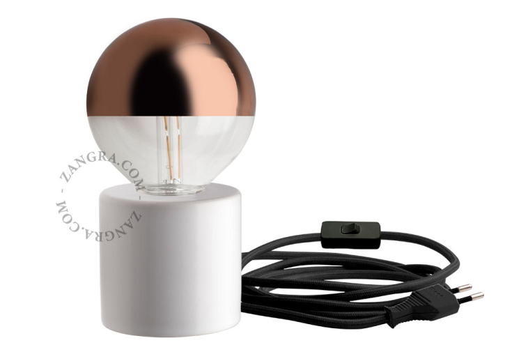 bedside table lamp in white porcelain with light bulb