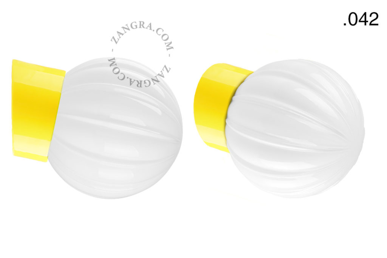 Yellow porcelain wall light with glass lampshade.