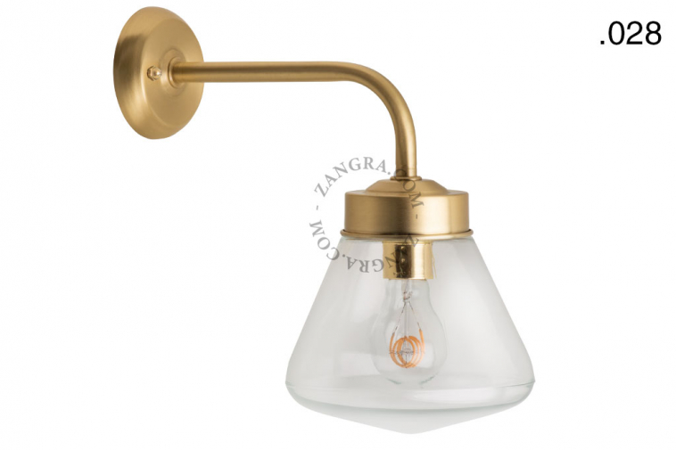 brass retro wall light with glass globe for bathroom or outdoor use