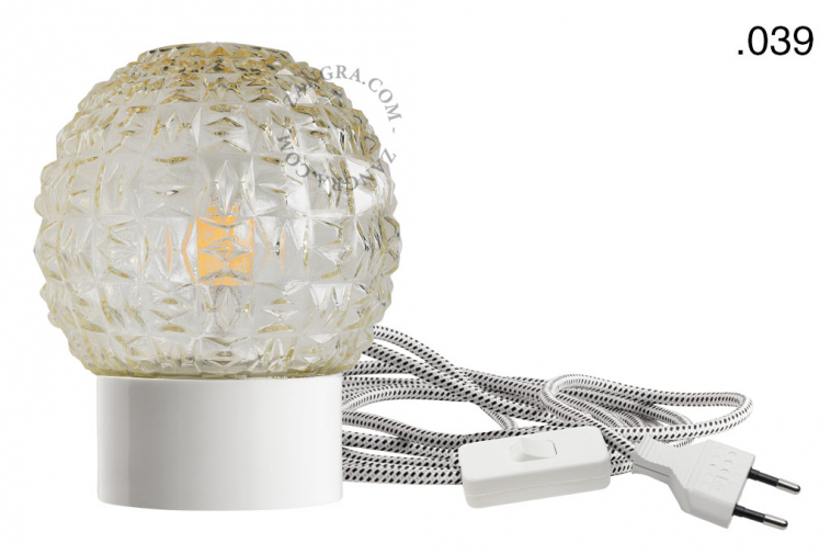 white porcelain table lamp with glass shade