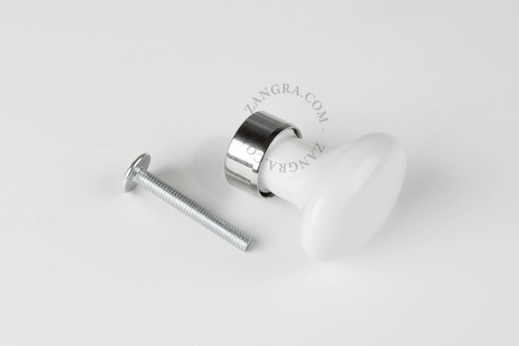 Oval white porcelain drawer knob