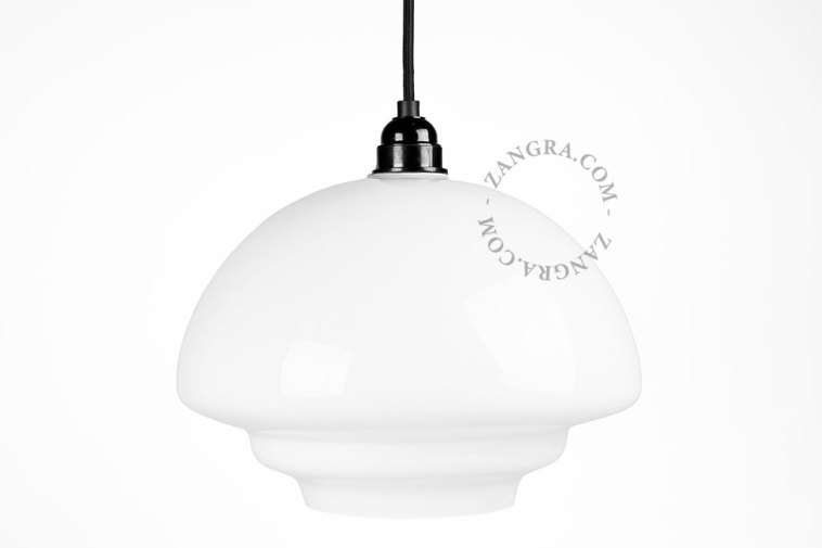 Art Deco pendant light with opal glass lampshade.