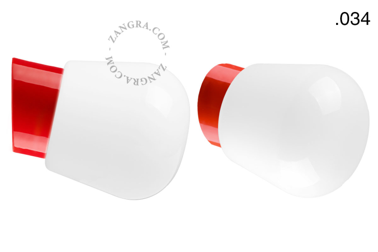 Red porcelain wall light with glass lampshade.