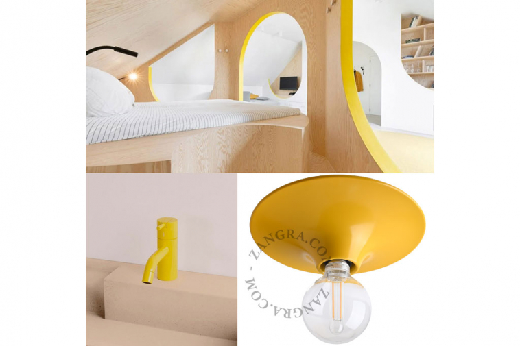 round yellow wall or ceiling light