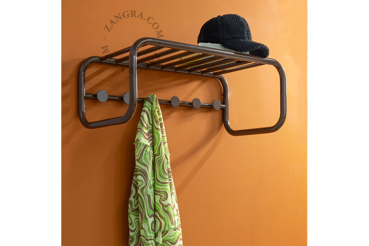 Retro coat rack with hat shelf.