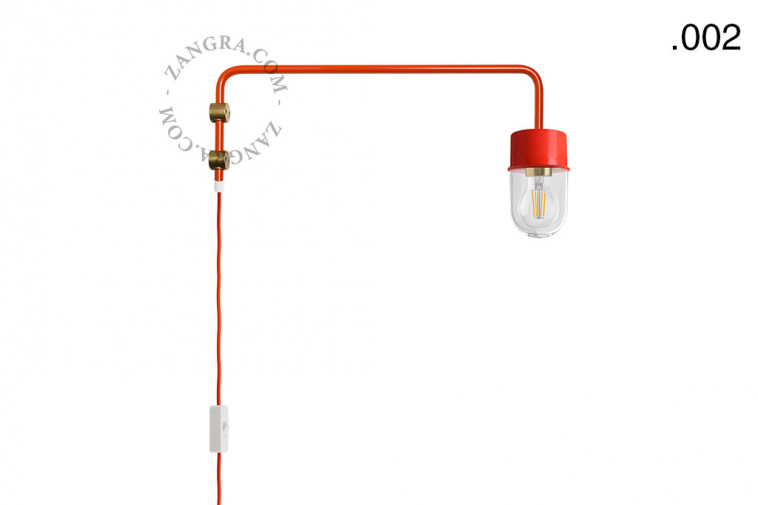 red wall lamp with swing arm